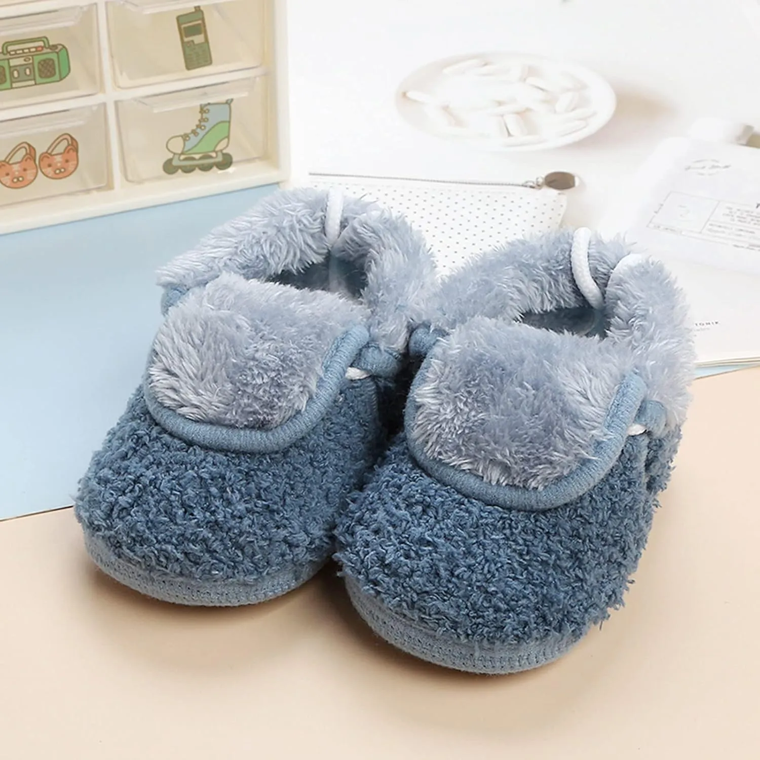 Newborn Baby Cozy Fleece Booties with Grippers Winter Slippers Socks Soft Sole Stay On Infant First Crib Shoes