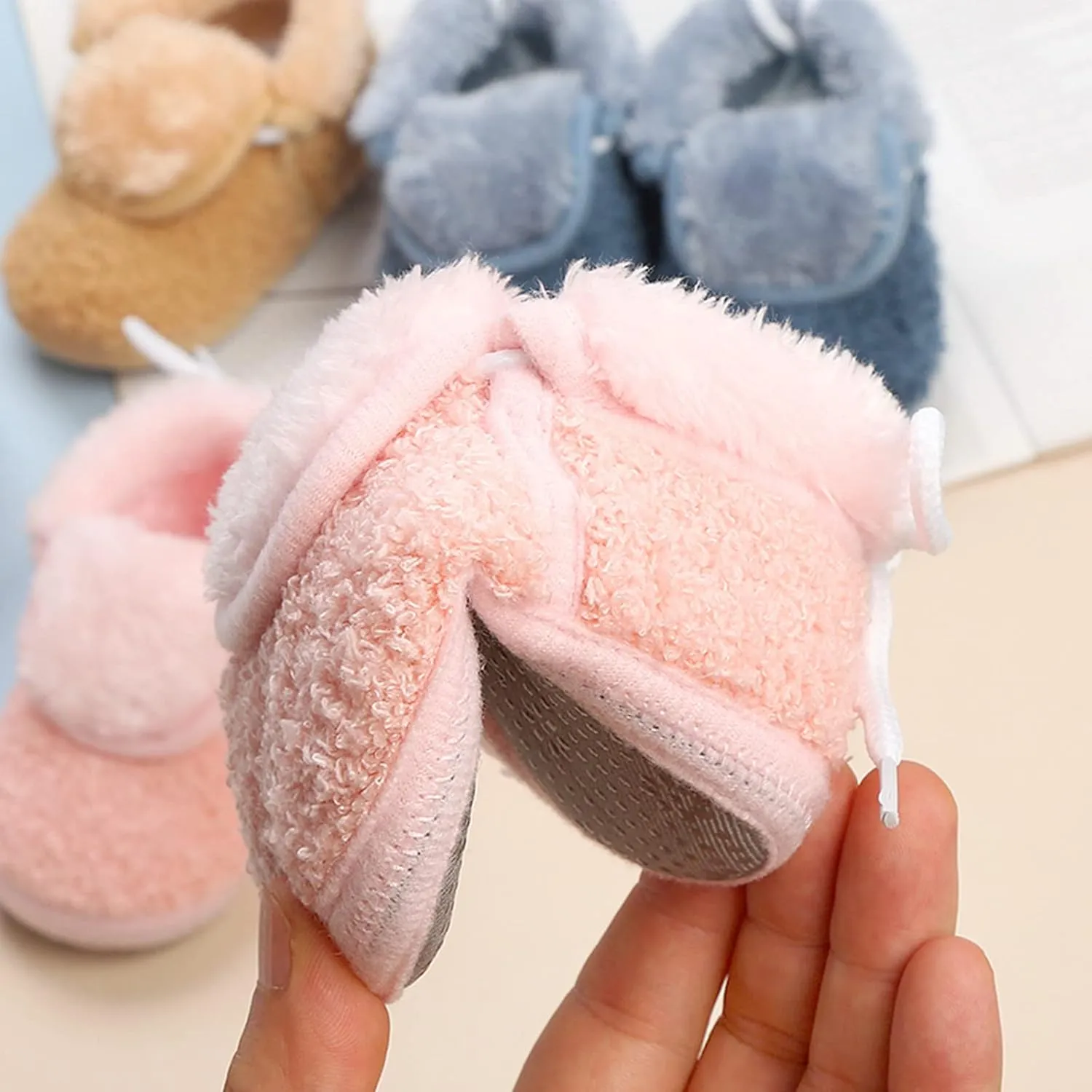 Newborn Baby Cozy Fleece Booties with Grippers Winter Slippers Socks Soft Sole Stay On Infant First Crib Shoes