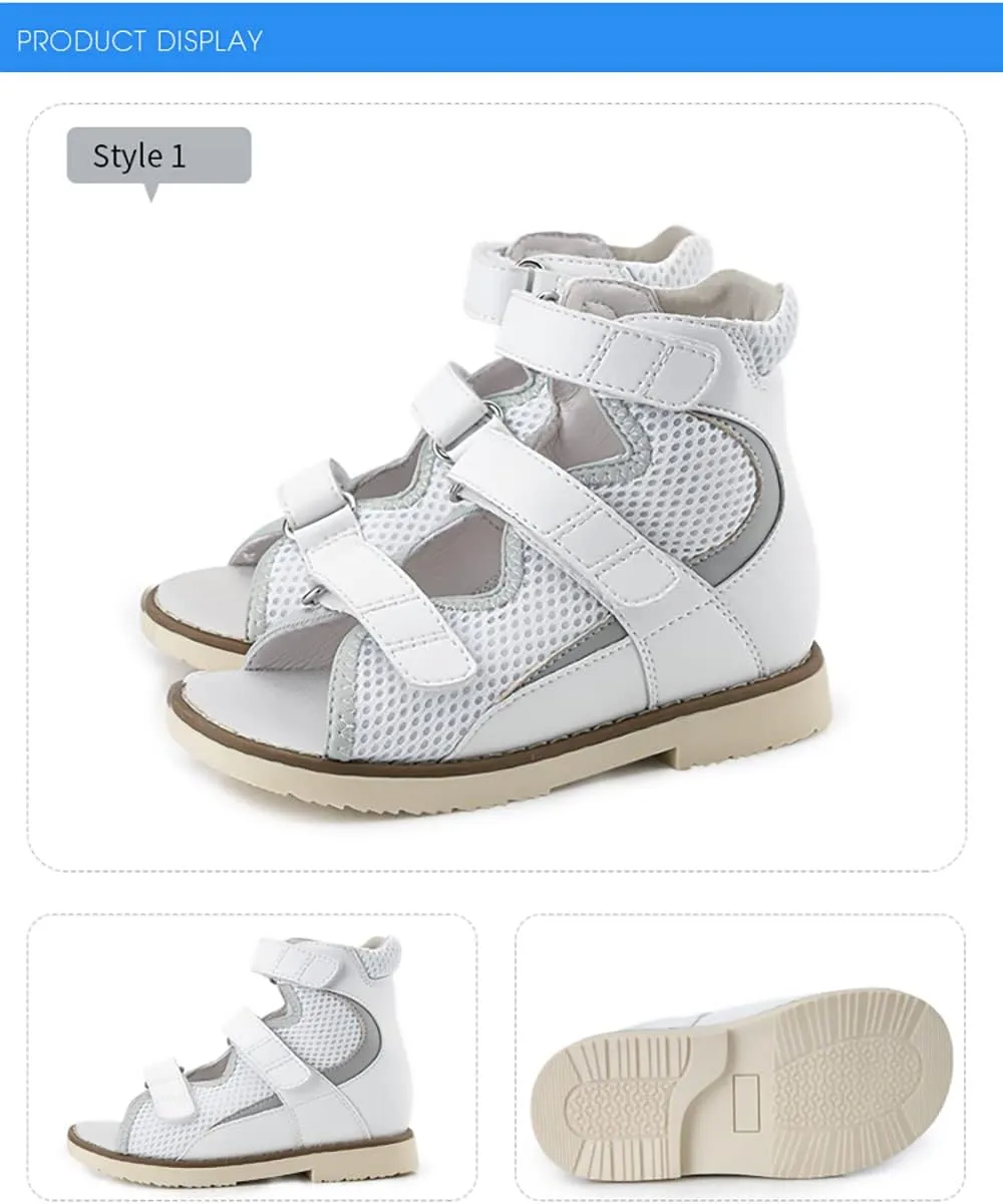 Orthopedic Shoes for Toddlers and Kids, Corrective Summer High Top White Sandals for Children with Arch and Ankle Support