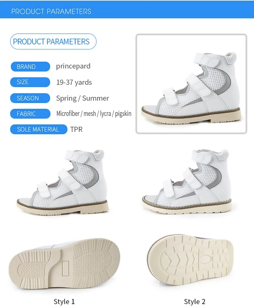 Orthopedic Shoes for Toddlers and Kids, Corrective Summer High Top White Sandals for Children with Arch and Ankle Support