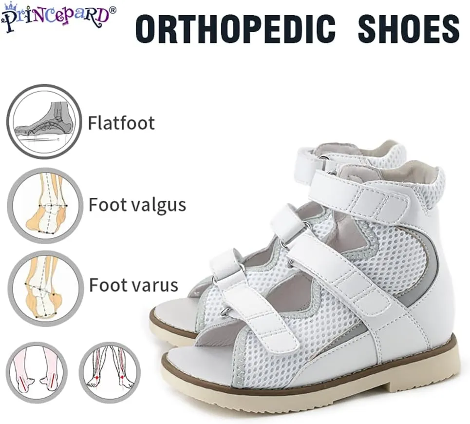 Orthopedic Shoes for Toddlers and Kids, Corrective Summer High Top White Sandals for Children with Arch and Ankle Support