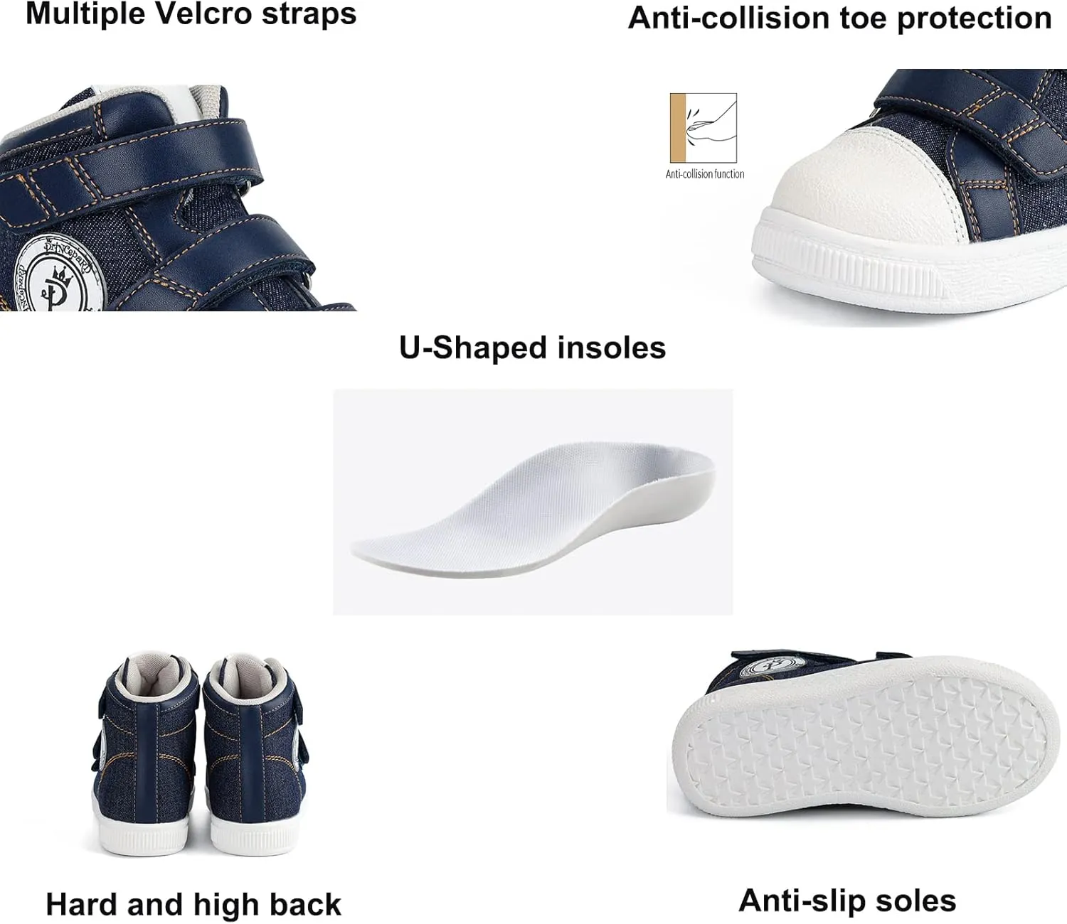 Orthopedic Shoes for Toddlers and Kids,Denim Casual High Top Boots with Arch and Ankle Support,Non-Slip Soles,Correct Children' Flat Feet and Foot Valgus/varus