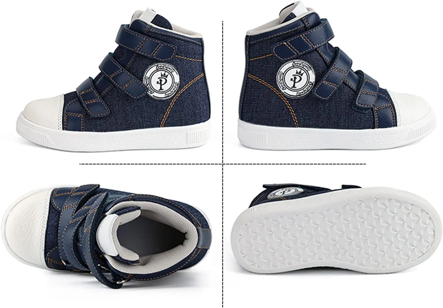 Orthopedic Shoes for Toddlers and Kids,Denim Casual High Top Boots with Arch and Ankle Support,Non-Slip Soles,Correct Children' Flat Feet and Foot Valgus/varus