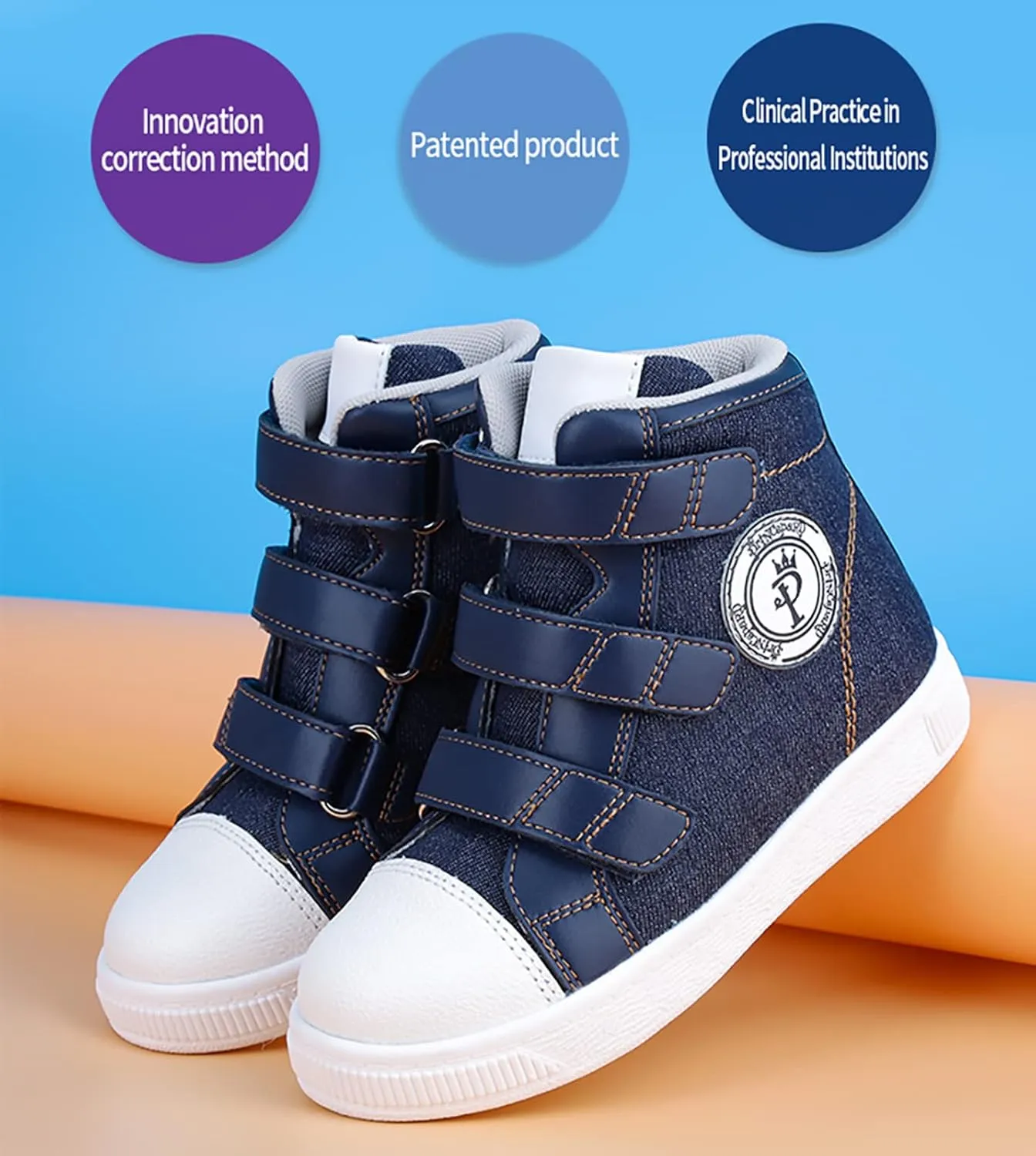 Orthopedic Shoes for Toddlers and Kids,Denim Casual High Top Boots with Arch and Ankle Support,Non-Slip Soles,Correct Children' Flat Feet and Foot Valgus/varus