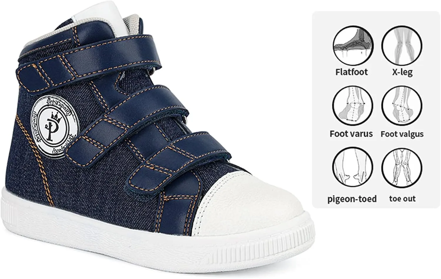 Orthopedic Shoes for Toddlers and Kids,Denim Casual High Top Boots with Arch and Ankle Support,Non-Slip Soles,Correct Children' Flat Feet and Foot Valgus/varus