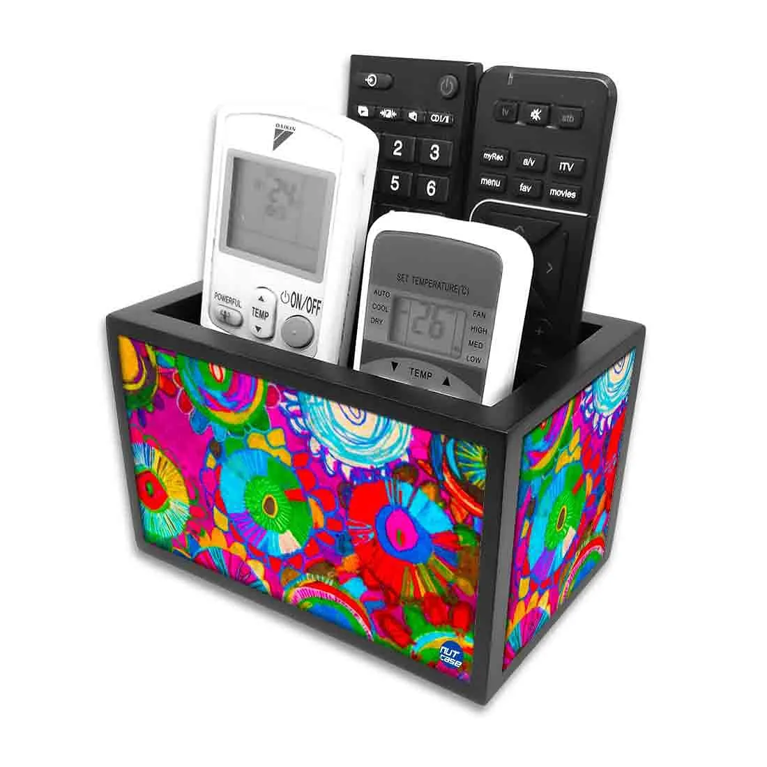 Remote Control Stand Holder Organizer For TV / AC Remotes -  Floral Stitch