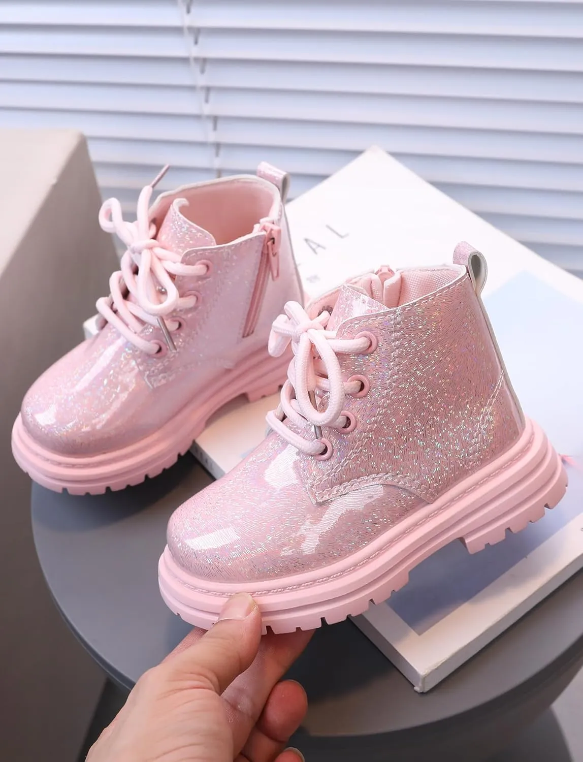 SEAUR Toddler Girl Ankle Boots Side Zip Work Boot Short Fall Boots Little Kids Waterproof Combat Boots Lace Up Leather Boots
