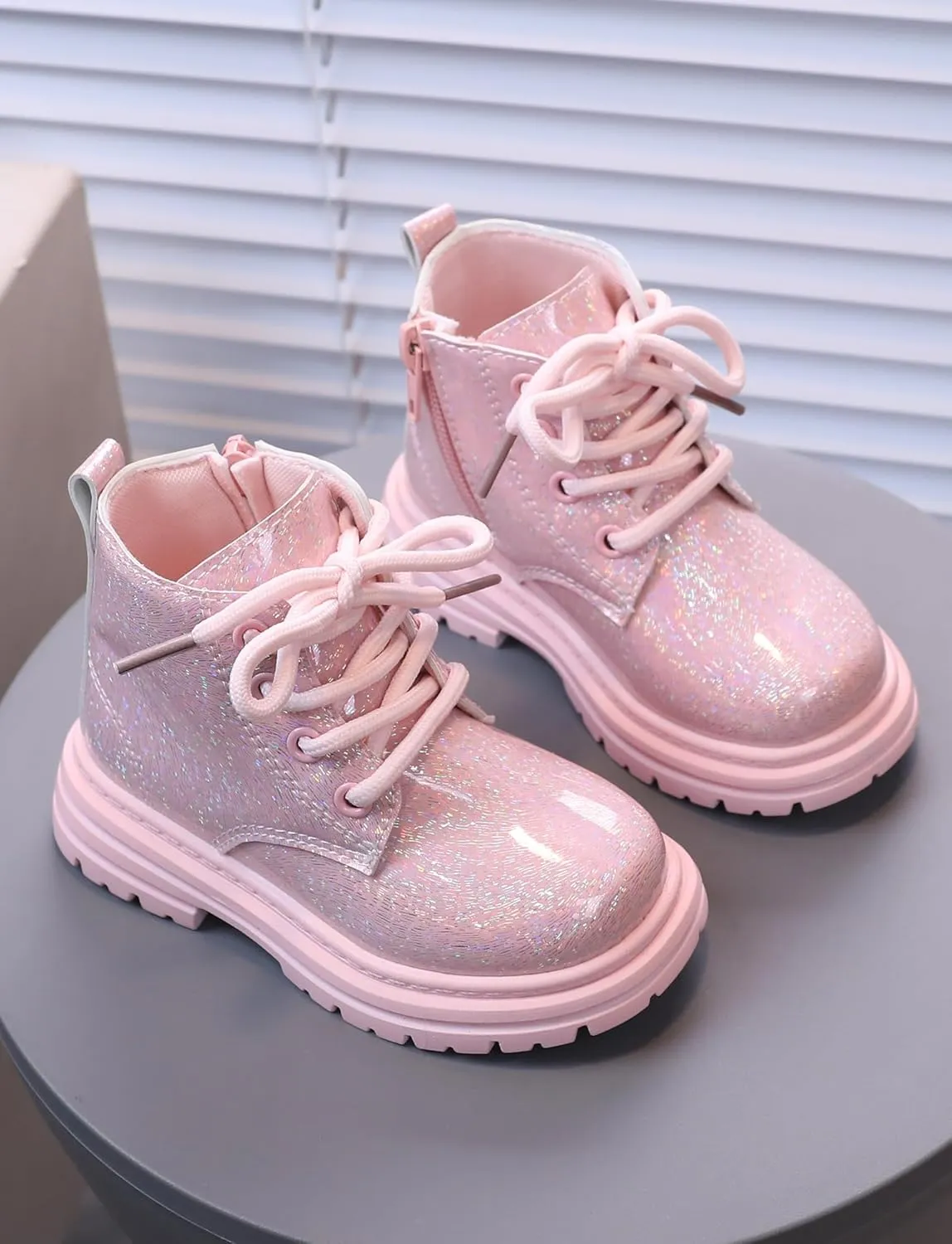 SEAUR Toddler Girl Ankle Boots Side Zip Work Boot Short Fall Boots Little Kids Waterproof Combat Boots Lace Up Leather Boots