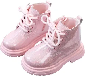 SEAUR Toddler Girl Ankle Boots Side Zip Work Boot Short Fall Boots Little Kids Waterproof Combat Boots Lace Up Leather Boots