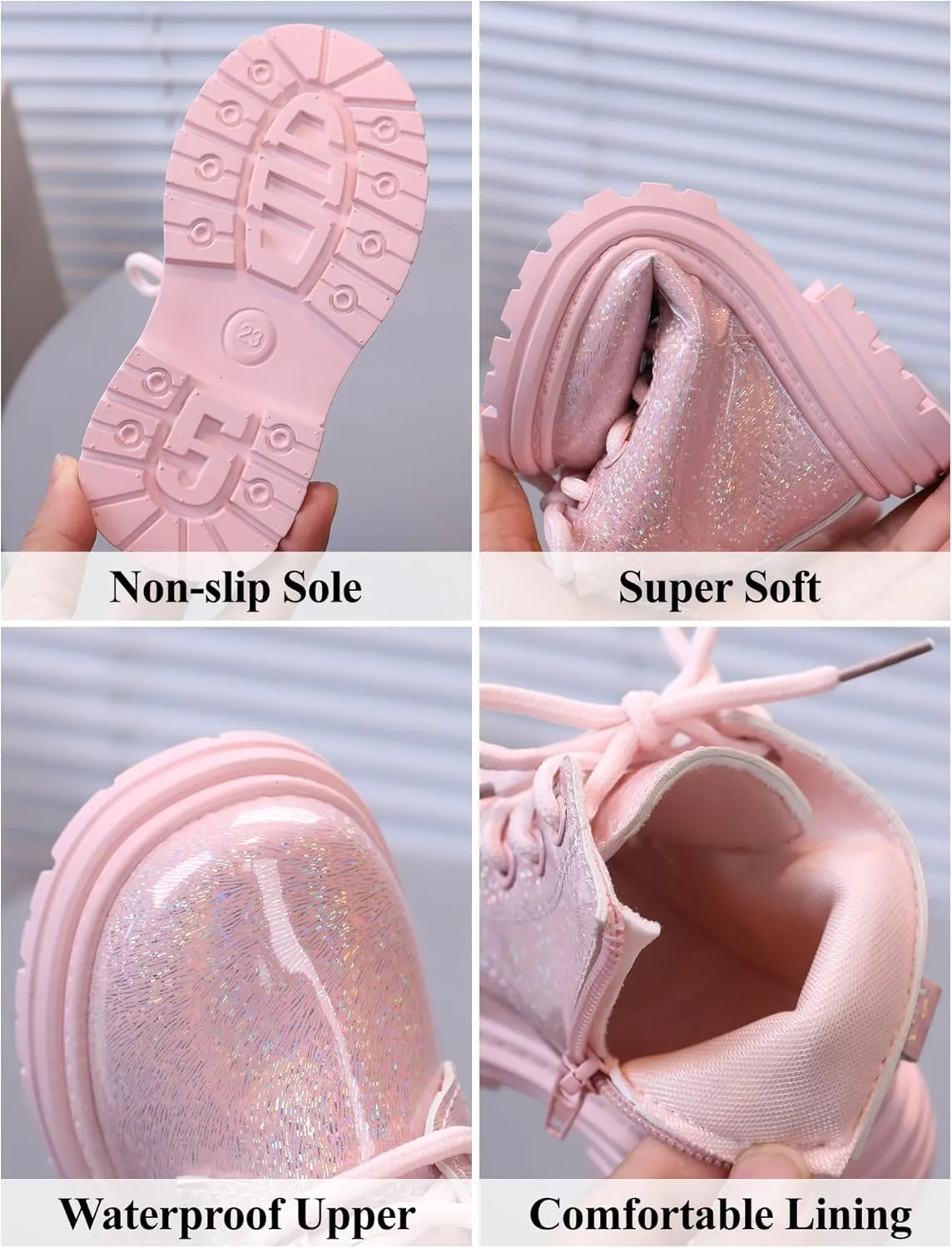 SEAUR Toddler Girl Ankle Boots Side Zip Work Boot Short Fall Boots Little Kids Waterproof Combat Boots Lace Up Leather Boots