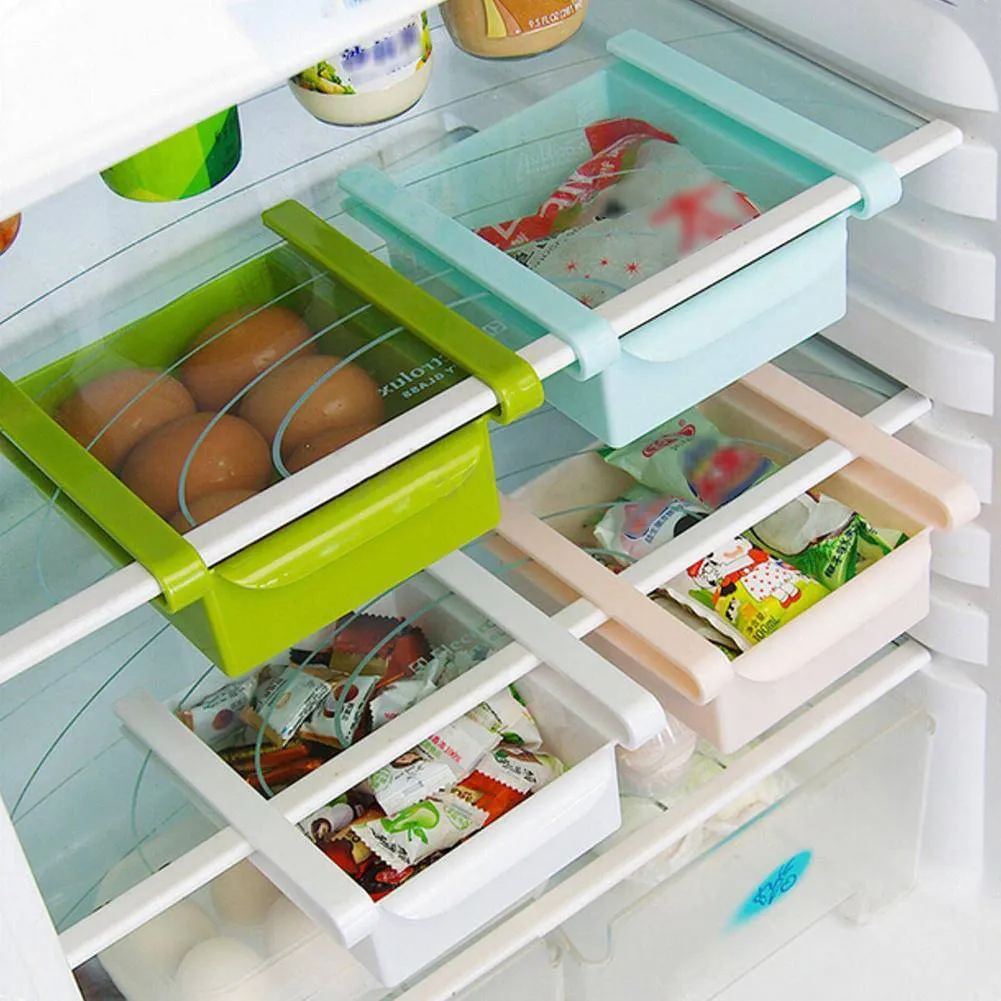 Slide Kitchen Storage Boxes Freezer Space Saver Organizer Refrigerator Rack Shelf Holder Storage Drawer Household