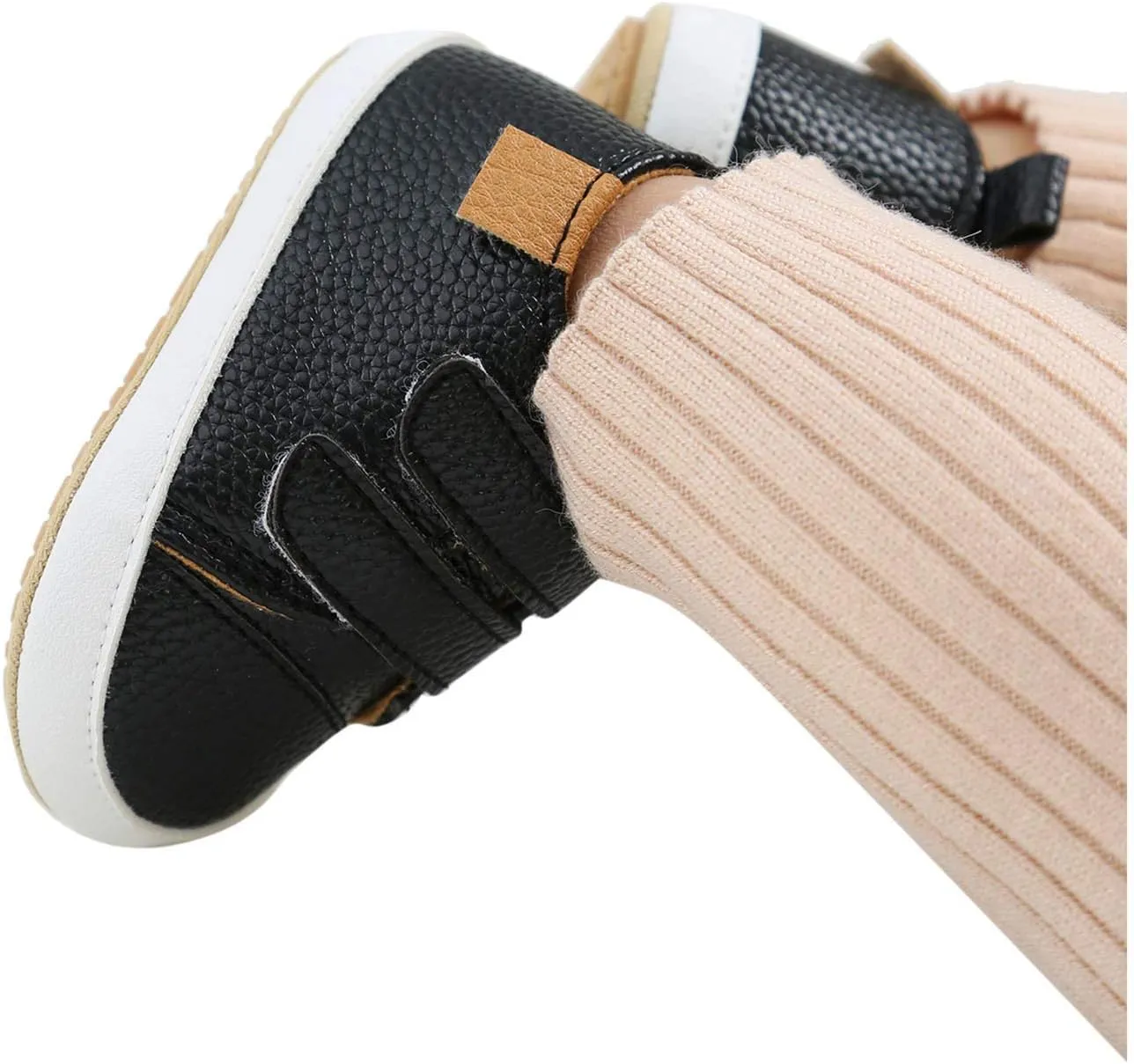 Soft Baby Boys Rubber Sole Girls Anti-Slip Walkers Shoes Sneaker Leather Toddler Girls Light up (Black, 12-18 Months)