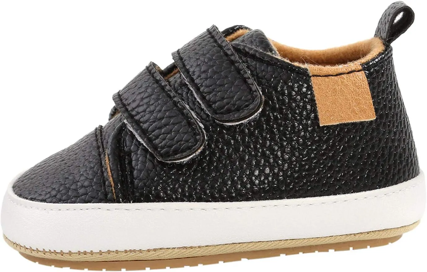 Soft Baby Boys Rubber Sole Girls Anti-Slip Walkers Shoes Sneaker Leather Toddler Girls Light up (Black, 12-18 Months)