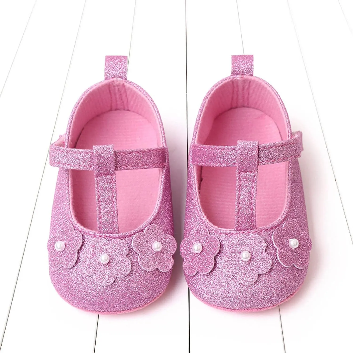 Summer Children Infant Toddler Shoes Girls Sports Shoes Flat Bottom Lightweight Shiny Pearl Flower Solid Hook Loop Shoes for Toddler Girls Size 5