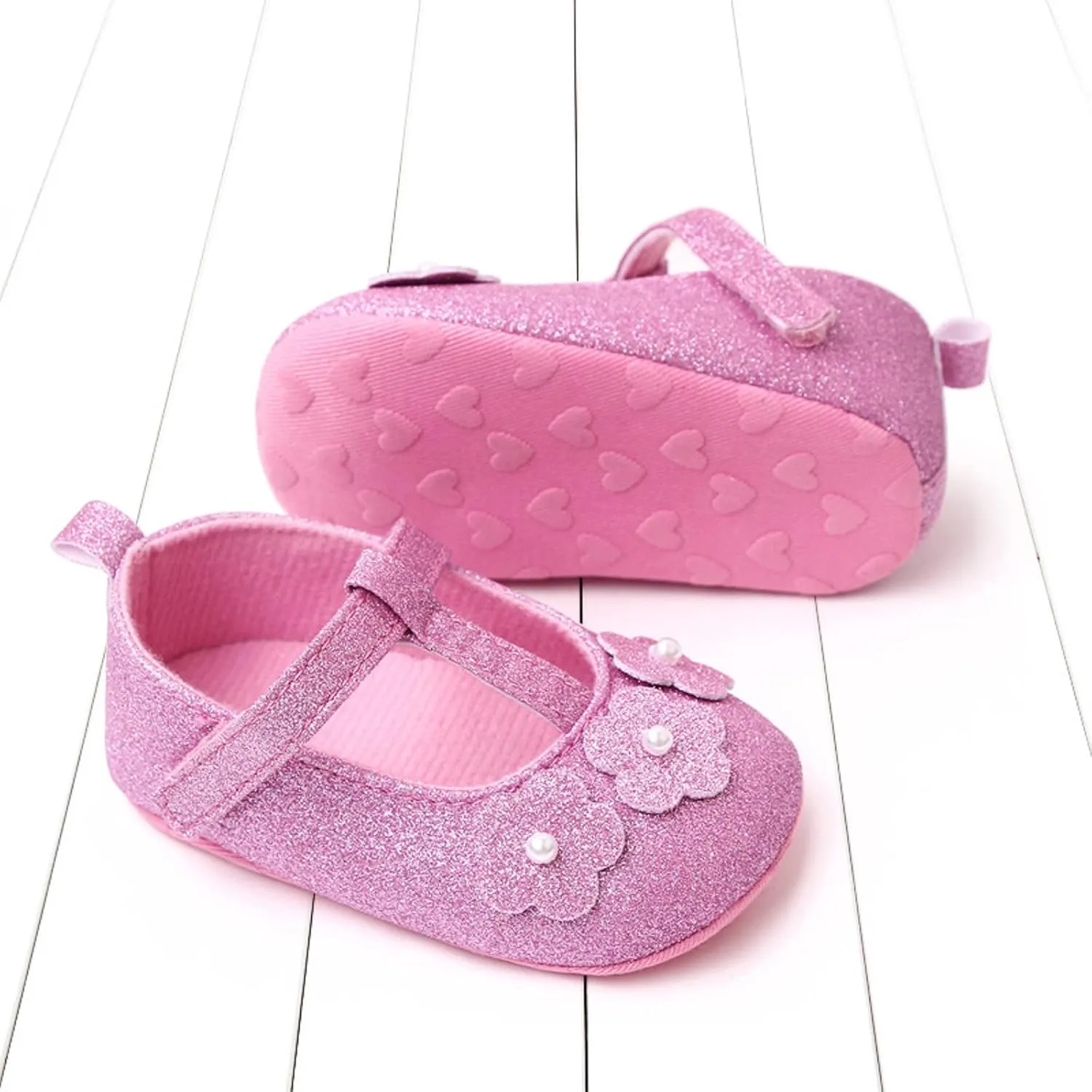 Summer Children Infant Toddler Shoes Girls Sports Shoes Flat Bottom Lightweight Shiny Pearl Flower Solid Hook Loop Shoes for Toddler Girls Size 5