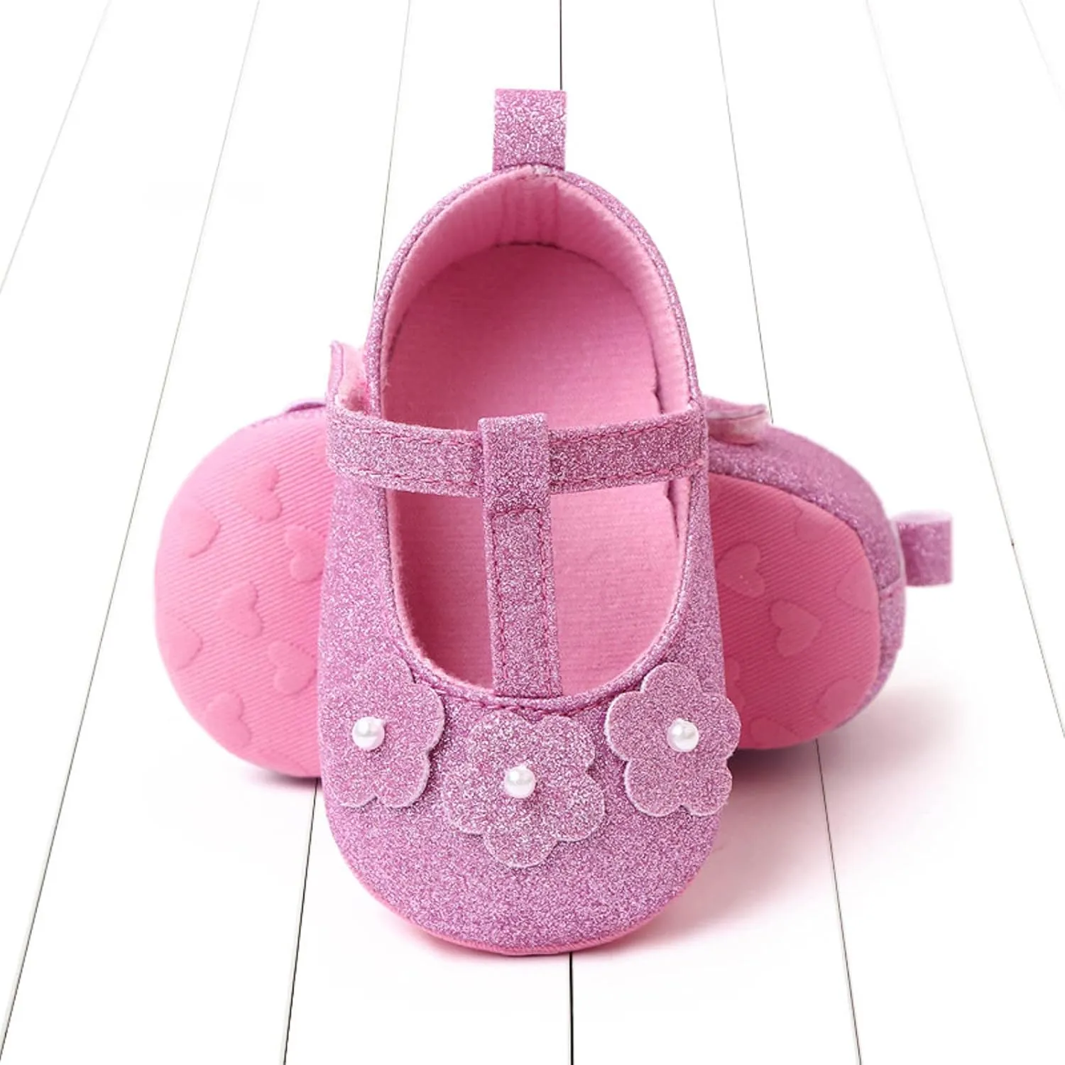 Summer Children Infant Toddler Shoes Girls Sports Shoes Flat Bottom Lightweight Shiny Pearl Flower Solid Hook Loop Shoes for Toddler Girls Size 5