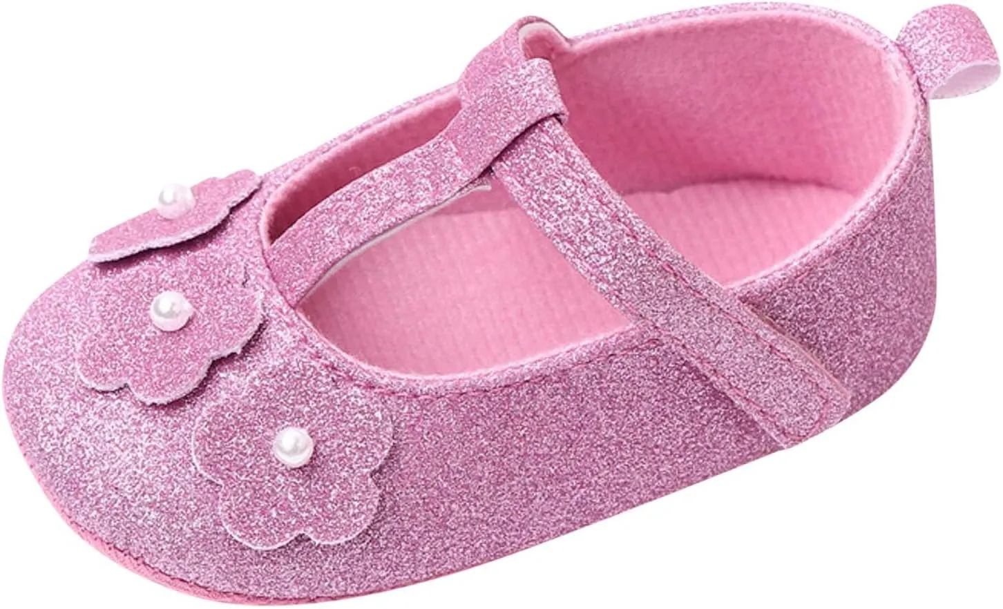Summer Children Infant Toddler Shoes Girls Sports Shoes Flat Bottom Lightweight Shiny Pearl Flower Solid Hook Loop Shoes for Toddler Girls Size 5