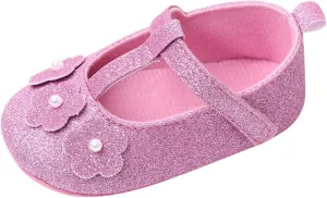 Summer Children Infant Toddler Shoes Girls Sports Shoes Flat Bottom Lightweight Shiny Pearl Flower Solid Hook Loop Shoes for Toddler Girls Size 5