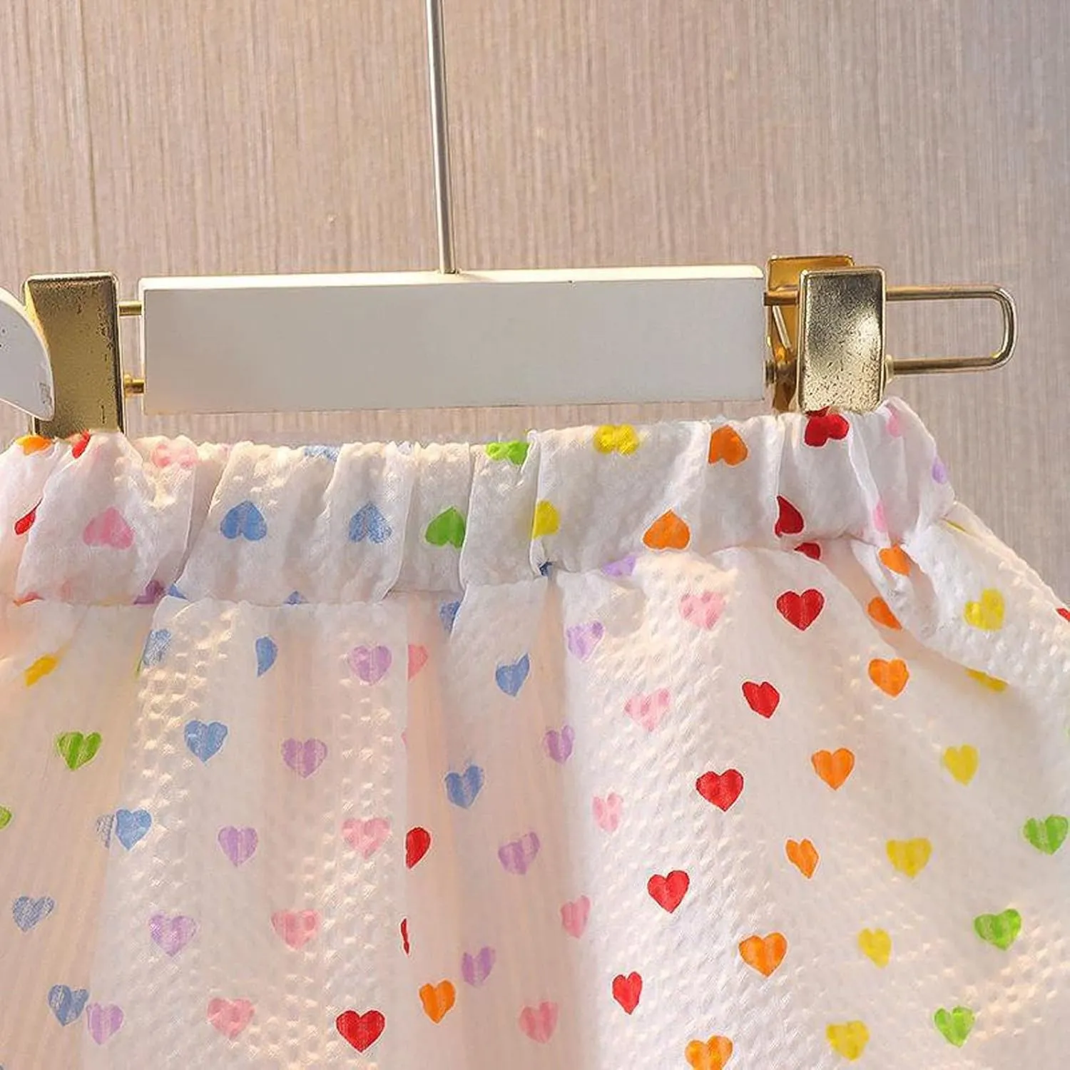 Summer Clothes Baby Girls Heart Shaped Print Sleeveless Lace Suspender Ruffle Top   Shorts 2Pcs Outfit Infant Set
