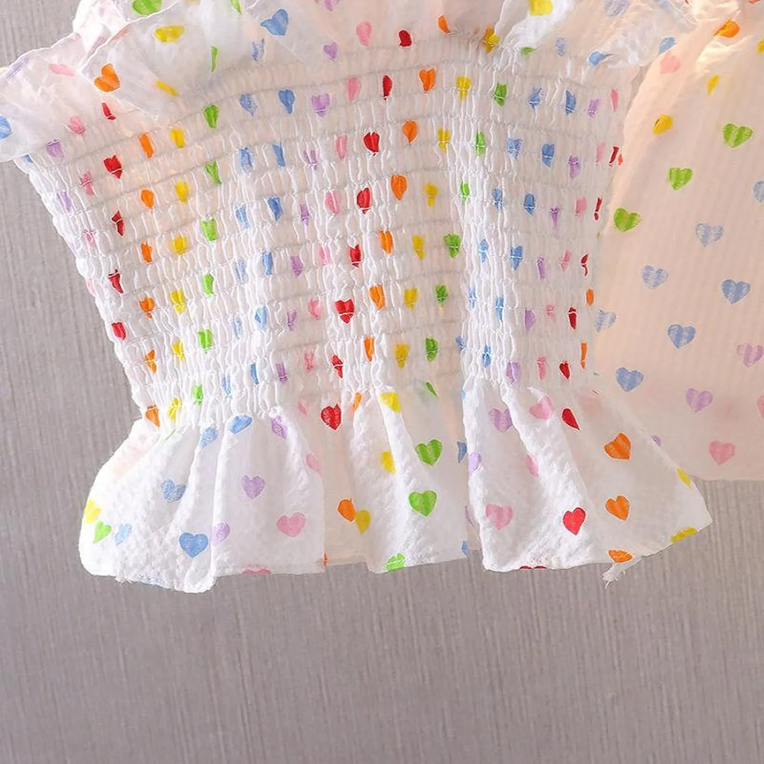 Summer Clothes Baby Girls Heart Shaped Print Sleeveless Lace Suspender Ruffle Top   Shorts 2Pcs Outfit Infant Set