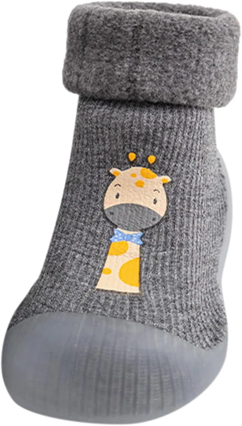 Toddler Baby Sock Shoes Non-Skid Slippers Rubber Soft Sole Breathable Cotton Walking Shoes for Infant Girls Boys
