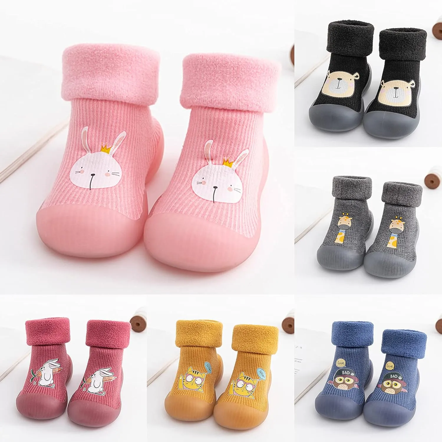Toddler Baby Sock Shoes Non-Skid Slippers Rubber Soft Sole Breathable Cotton Walking Shoes for Infant Girls Boys