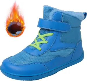 Toddler Boys Girls Winter Snow Barefoot Boots with Wide Toe Box Slip Drop Sole Ankle Boots Hiking Fur Lined Winter Boots