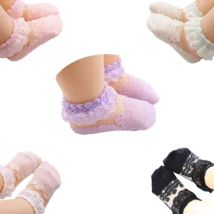 Toddler Girl Ruffle Socks Baby Double Lace Socks Turn Cuff Shimmering Big Ruffle Rainbow Socks for Infant Kids 5 Pairs