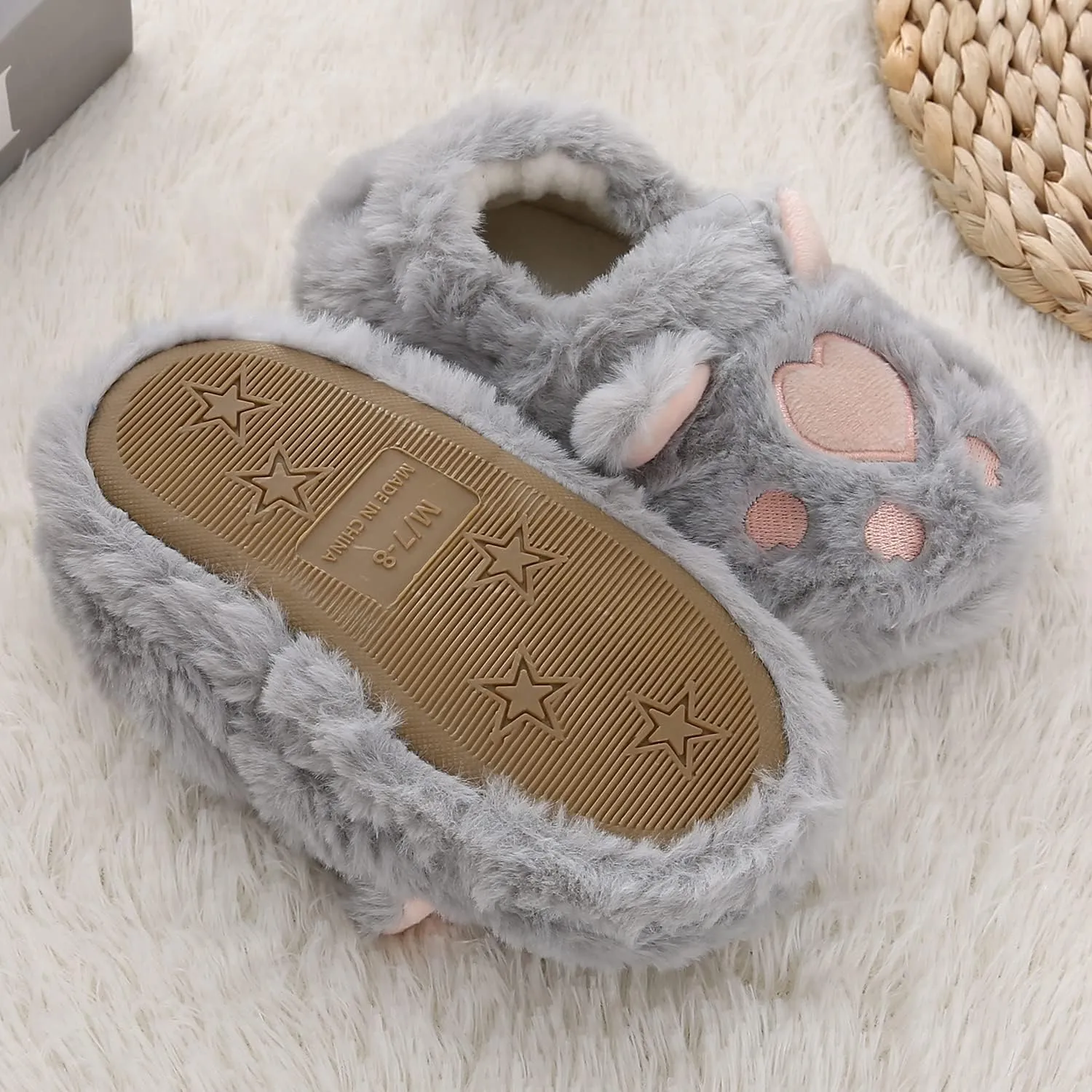 Toddler Girls Slippers Cartoon Plush Warm Shoes