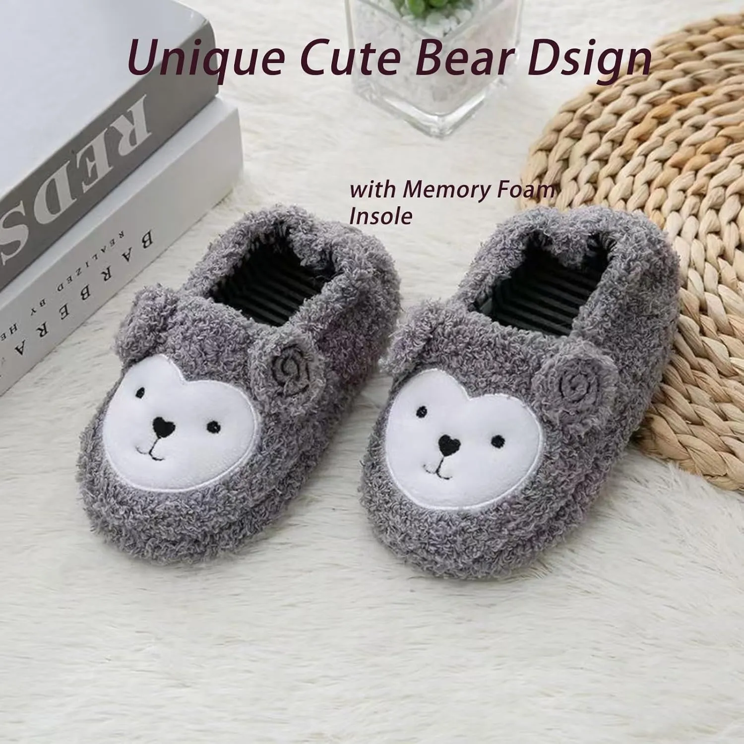 Toddler Slippers Boys GirlsHouse Slippers Indoor Home Shoes with Durable Non-Slip Sole - Warm Slipper Socks for Kids Baby Soft Winter Warm Walking Shoes
