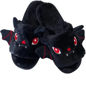 Unisex Toddler Boys Girls Fuzzy Slippers Christmas Cartoon Bat Plush Slippers Non-Slip Sole Indoor House Shoes
