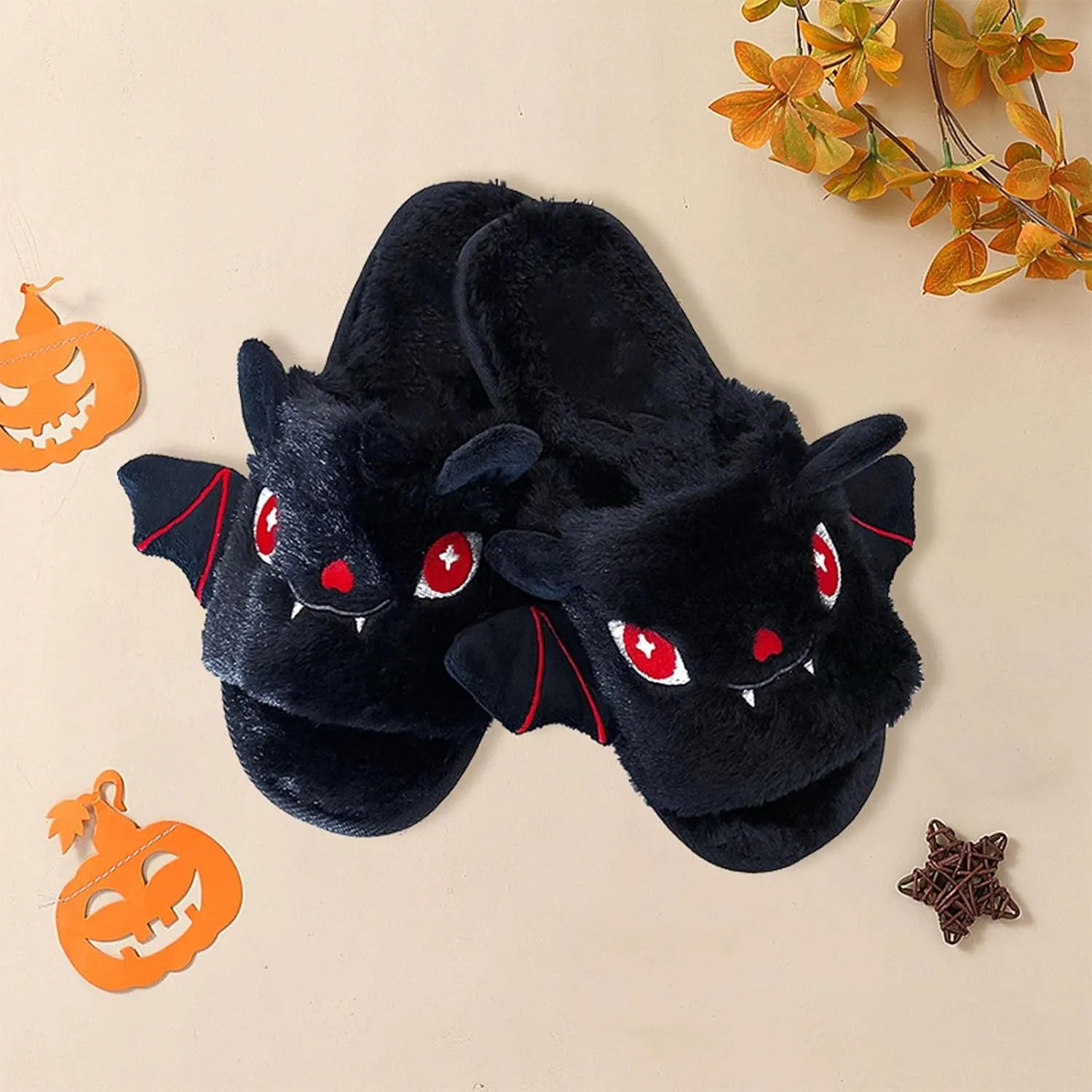 Unisex Toddler Boys Girls Fuzzy Slippers Christmas Cartoon Bat Plush Slippers Non-Slip Sole Indoor House Shoes
