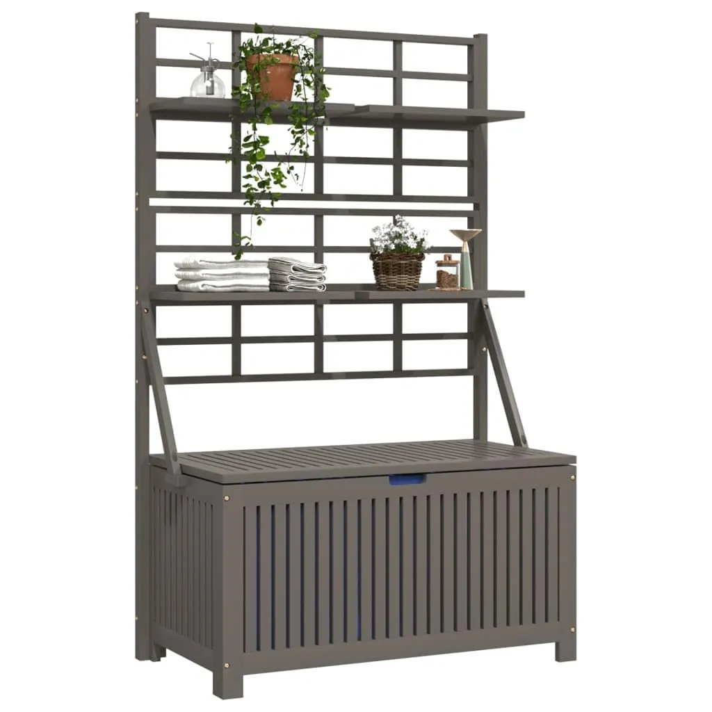 vidaXL Acacia Wood Outdoor Storage Box with Trellis, Gray, Weather-Resistant