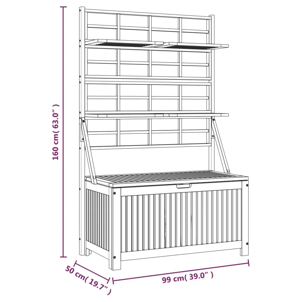vidaXL Acacia Wood Outdoor Storage Box with Trellis, Gray, Weather-Resistant