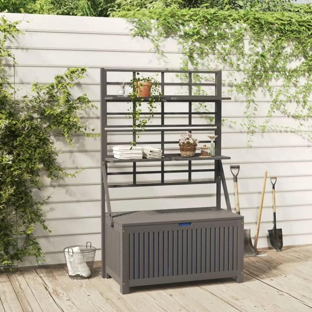 vidaXL Acacia Wood Outdoor Storage Box with Trellis, Gray, Weather-Resistant