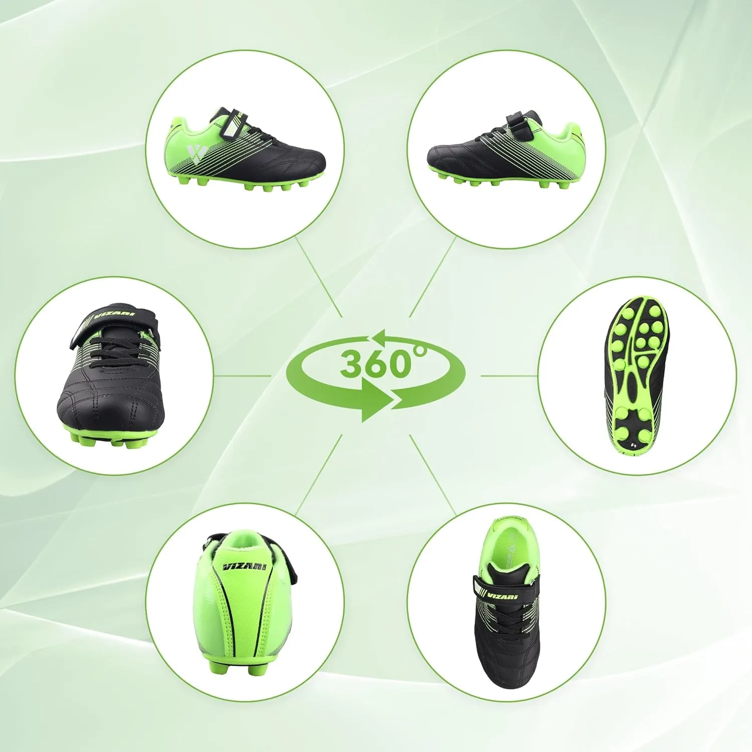 Vizari Soccer Cleats Boys Girls | Firm Ground Football Shoes | Light Secure Fit with Hook & Loop Strap | Toddlers, Little/Big Kid