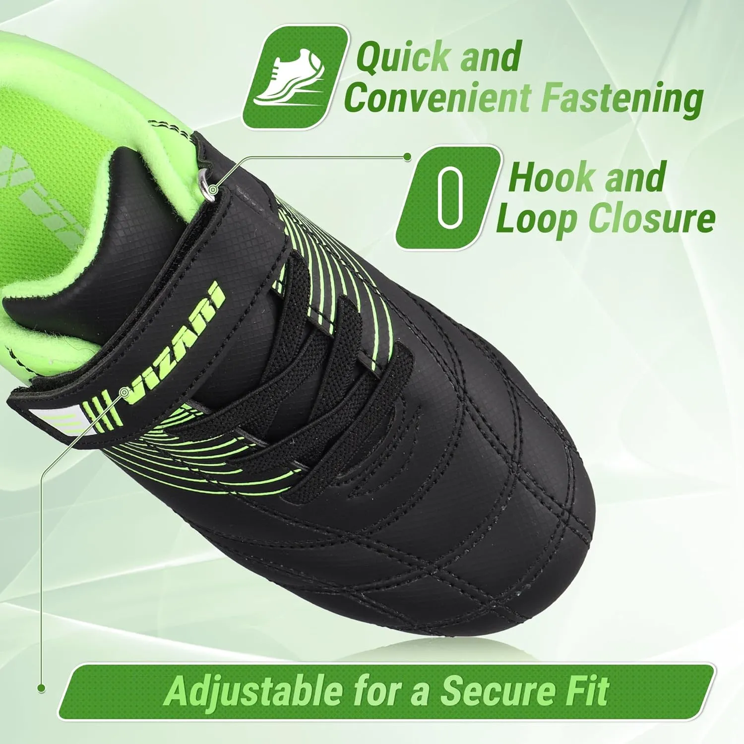 Vizari Soccer Cleats Boys Girls | Firm Ground Football Shoes | Light Secure Fit with Hook & Loop Strap | Toddlers, Little/Big Kid
