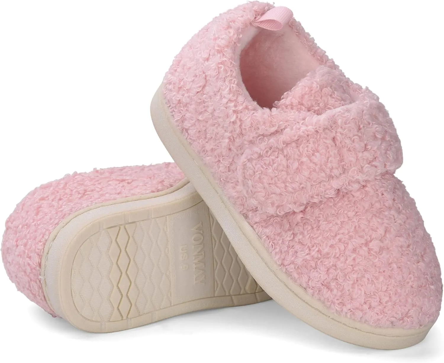 VONMAY Kids Cozy Toddler Fleece Slippers for Boys Girls, Soft & Warm Indoor Shoes with Adjustable Hook & Loop Closure  Perfect for Indoor & Outdoor